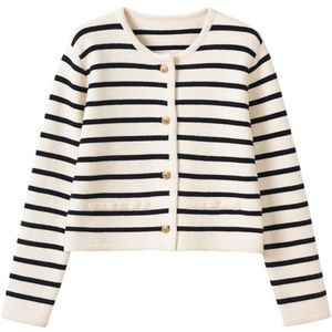 Black and cream striped cardigan, Asian size large